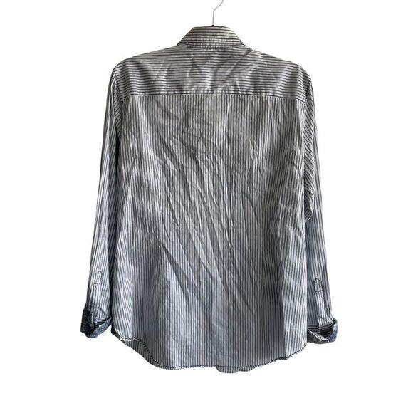 MAX VOLMARY Diamonds And Pearls Striped Button Front Blouse Blue White 14 - Picture 4 of 13